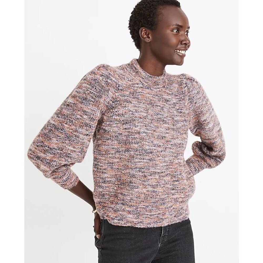 Madewell Space Dyed Puff Sleeve Pullover Sweater Marled Plum Size‎ Large MA717
